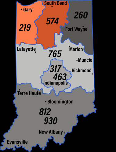 Indiana Area Code Map