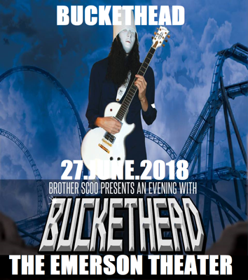 JUN 27 Buckethead at The Emerson Theater Public · Hosted by ChickenJam West Productions and Buckethead InterestedGoingShare clock Wednesday, June 27 at 7 PM - 11 PM MDT pin Emerson Center for Arts and Culture 111 S Grand Ave, Bozeman, Montana 59715 Show Map ticket Tickets cactusrecords.net Find Tickets About Discussion 77 Going · 362 Interested Share this event with your friends Share Details ChickenJam West Productions and Mellow Mood - Bozeman Present:  An Evening with Buckethead Wednesday, June 27th Doors at 7. Music at 8. ALL AGES at Emerson Center for Arts and Culture Crawford Theater Tickets available at Cactus Records & Gifts and online: https://cactusrecords.net/events/buckethead/  Buckethead is a virtuoso guitarist and multi instrumentalist who performs within many genres of music. He has released over 300 studio recordings, way more than anyone else in the history of music. He released 178 “pikes” in the 2014-2015 period alone. He has also performed on over 50 more albums by other artists. His music spans such diverse areas as progressive metal, funk, blues, jazz, bluegrass, and avant-garde music. See Less Music