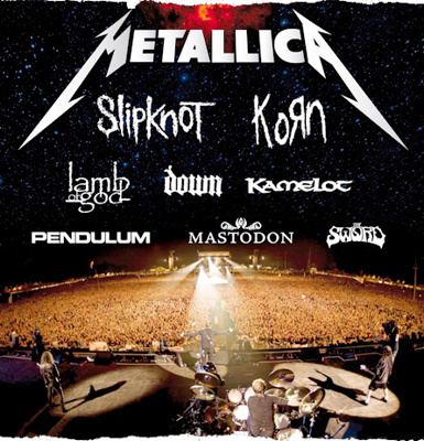 sonisphere-nl-2009 METALLICA will headline a brand spankin’ new Sonisphere festival, the first and only touring European Rock festival which hits six cities for a total of seven shows.  Sonishere will have two alternate stages so you don’t have to miss a minute of the music. LAMB OF GOD and MASTODON are along with for the fun at all the shows and on August 1 Linkin Park will headline the first of the two Knebworth shows (Metallica will take the stage for the second one on August 2).  Holland: Nijmegen, Goffertpark – June 20, 2009  sonisphere-nl-2009  Metallica Slipknot Ko?n Lamb Of God Down Kamelot Pendulum Mastodon The Sword