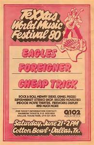 tTEXXAS JAM  1980 (June 21) - Cotton Bowl in Dallas (General Admission - $16.50) Eagles Cheap Trick Foreigner April Wine Sammy Hagar Christopher Cross Point Blank Le Roux Savvy