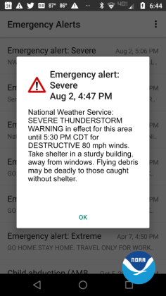 WEA msg severe tstorm sm