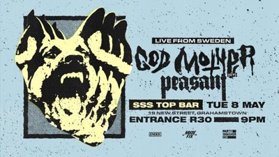 MAY 8 God Mother SA Tour // SSS Top Bar Grahamstown // 8 May 2018 Public · Hosted by SSS Top Bar and 3 others InterestedInvite clock Tuesday, May 8 at 9:00 PM - 12:00 AM UTC+02 May 8 at 9:00 PM to May 9 at 12:00 AM UTC+02 pin SSS Top Bar 19b New Street, 6139 Grahamstown, Eastern Cape Show Map About Discussion 12 Going · 15 Interested Share this event with your friends Invite Details NoiseFix Proudly Presents  God Mother + Peasant // South Africa Tour 2018  Swedish hardcore freaks God Mother return to South Africa for their second SA tour this May, supported by Cape Town's Peasant.  Their 2017 LP 'Vilseledd' has garnered the attention of the underground the world over, and they plan to bring their new music with more of the passion and ferocity they are known for. If you have seen them before, you will know not to miss this one.   "A pummeling rapture of audio violence" - LOUDWIRE.COM  "One of the best loud rock albums of the year" - NEW NOISE MAG